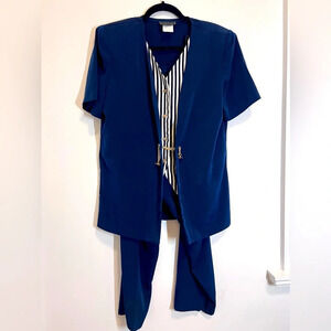 Vintage Leni Leni Navy Set Striped / gold embellished Blouse / solid Slacks